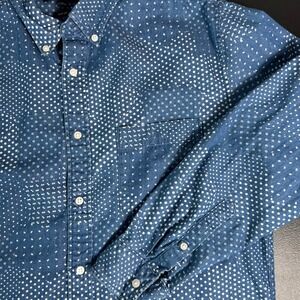 Uniqlo Mens Slim Fit Long Sleeve Button Down Shirt Blue White Dot Print Size L